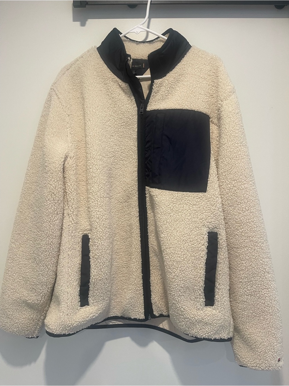 Tommy Hilfiger Cream Sherpa Jacket with Black Accents